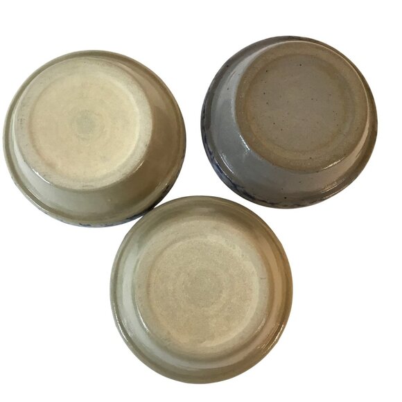 VTG Studio Pottery Plant Tray Bowl 3" Petite Trinket Salt Glaze Blue Heart Set 3 - Picture 4 of 6